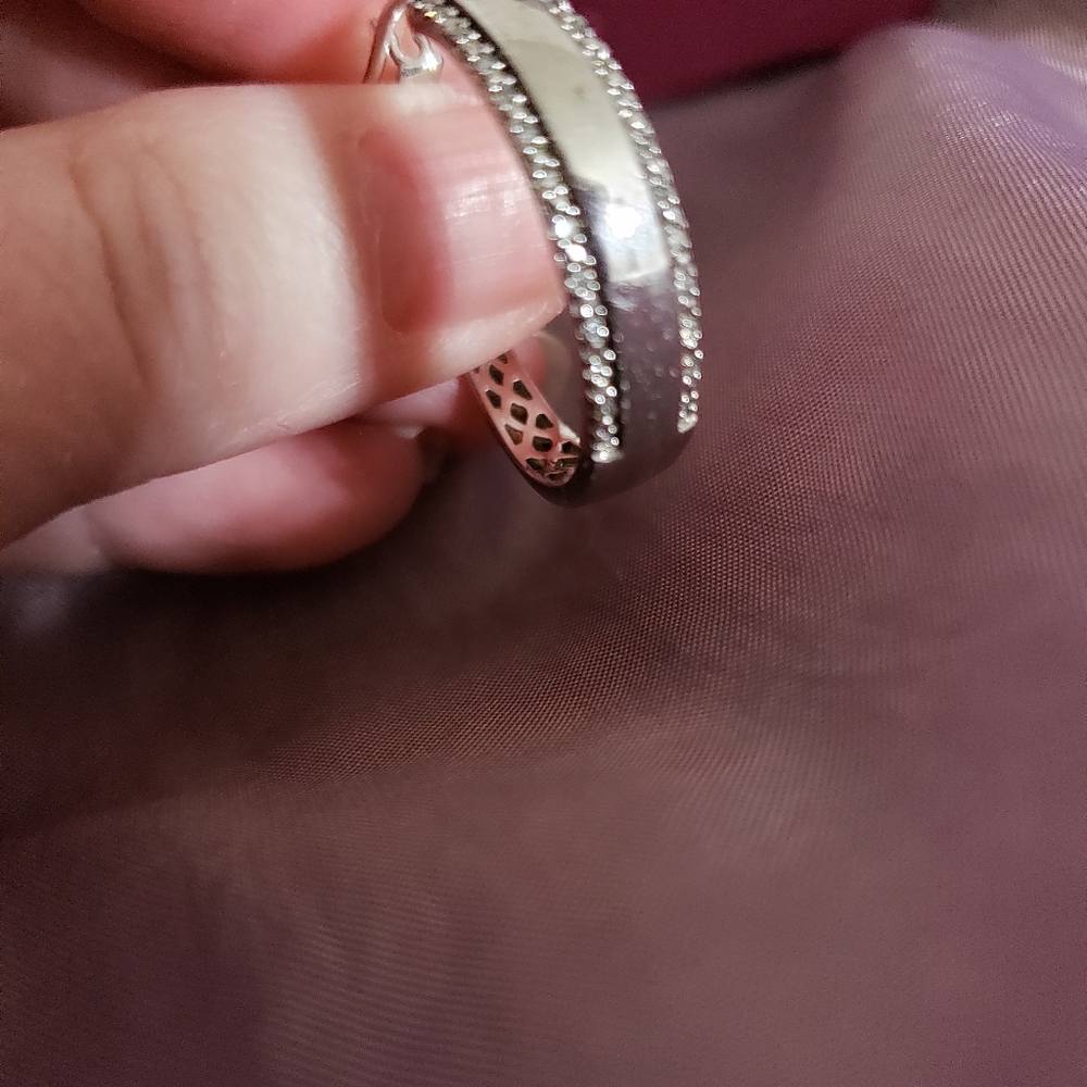 Large Helzberg Sterling Diamond Hoop Earrings - Picture 7 of 9